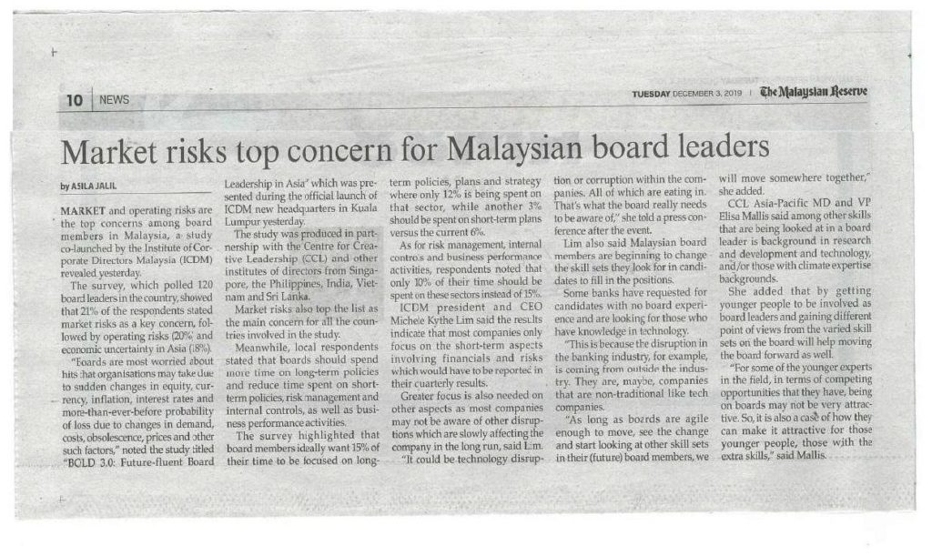 market risks top concern for Malaysian board leaders 01