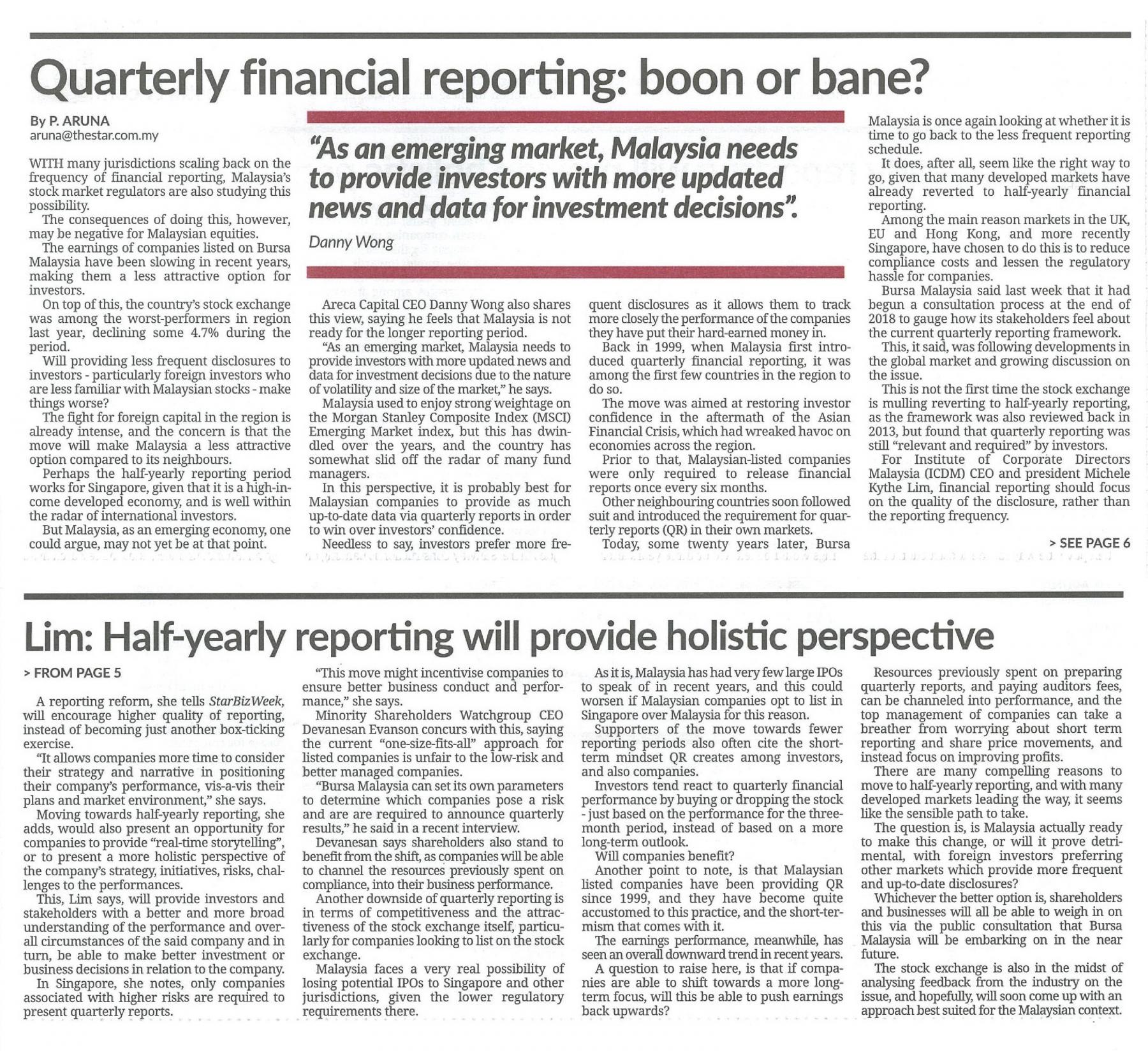 The Star Quarterly financial reporting boon or bane 18Jan2020 01
