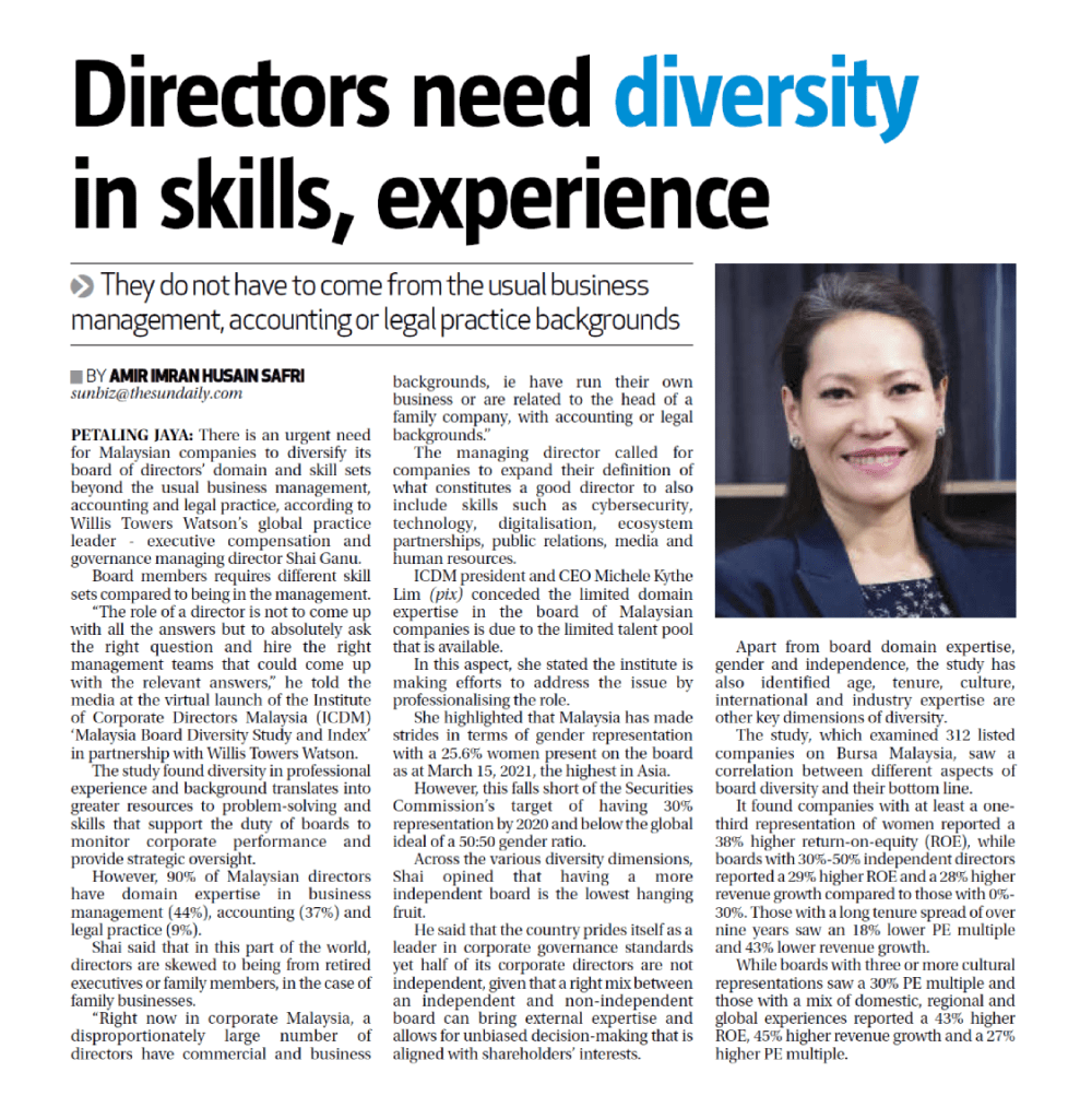 8 Apr 2021 The Sun Daily Directors need diversity in skills experience 01